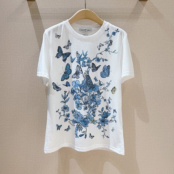 送料込ディオール 蝶×花柄 Tシャツ 偽物 トワル ドゥ ジュイ メキシコ コットン 2色 dek64390